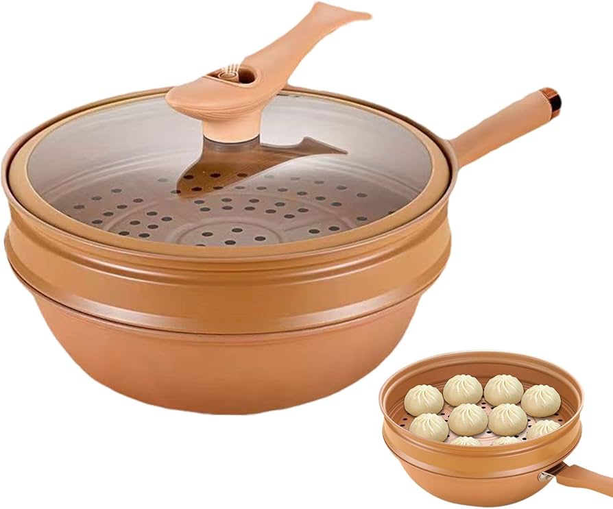 WOK DE CERAMICA CON TAPA Y CESTA DE VAPOR