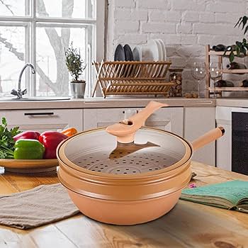 WOK DE CERAMICA CON TAPA Y CESTA DE VAPOR
