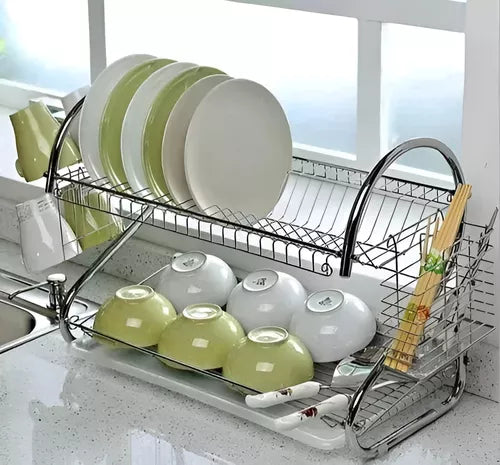 ESCURRIDOR DE PLATOS 2 NIVELES CROMADO
