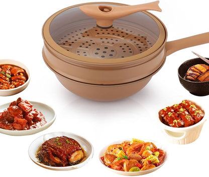 WOK DE CERAMICA CON TAPA Y CESTA DE VAPOR